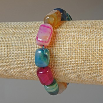 Браслет от ахат асортимент, естествен камък, мънисти размери 11×15 мм ±, дължина 18 см ± (еластичен)