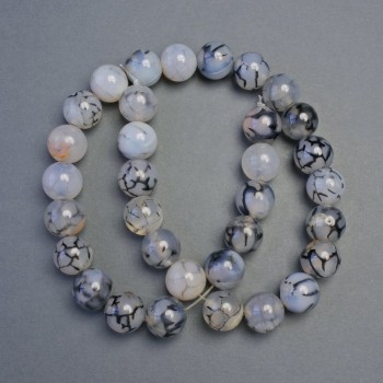 Агатовите мъниста „Вени на дракона“ с гладка повърхност, диаметър 12 мм, дължина 39 см, на конец