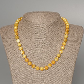 Намисто Жълт яшеит гладка топка, диаметър 8,5 мм, дължина 49 см