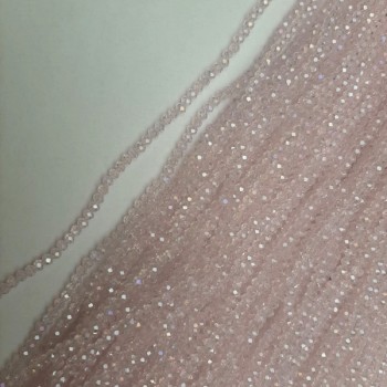 Мънисти чешки кристал розови прозрачни гранени рондели с оттенък «бензин», диаметър 3,5х3 мм+- дължина 39 мм+- на конец