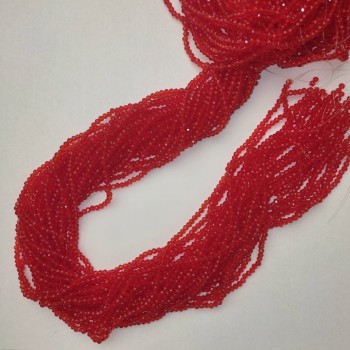 Мънисти от чешки кристал – червени прозрачни грановани рондели, диаметър 3×2,5 мм, дължина 39 мм, на конец