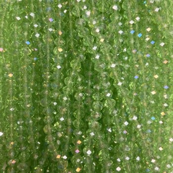 Салатени мънисти от чешки кристал, гранолен рондел с бензиново покритие, диаметър 6х5 мм ±, дължина 42 мм ± на конец