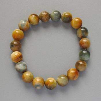 Гривна от жълто-сиво котешко око, натурален камък, гладко топче, диаметър 10,5 мм ±, дължина 18 см ± (еластична)