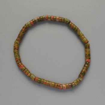 Гривна от яшма гелиотроп естествен камък шайба, диаметър 4,5×2,5 мм ±, дължина 18 см ± (еластичен)