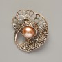 Брошка Акцент със жълта мъниста златист метал 41×39 мм