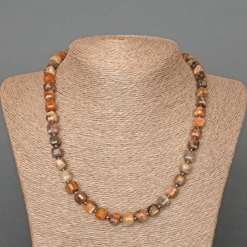 Ожерелие със слънчев камък, естествен гранен куб, диаметър около 8 мм, дължина около 50 см, с мъниста