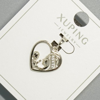 Кулон «Сърце» Xuping със бели кристали, диаметър 15,5×15 мм, дължина 20 мм, родиево покритие