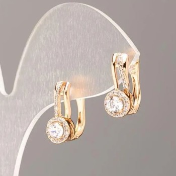 Обеци Xuping с позлата 18К и бели кристали, диаметър 15х6,5 мм+