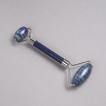 Ролков масажор от лазурит, двустранен, дължина 14,5 см, сребрист метален корпус