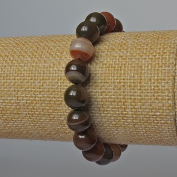 Браслет ахат от натурален камък, гладките мънисти с диаметър 10 мм, дължина 18 см + - (еластичен)