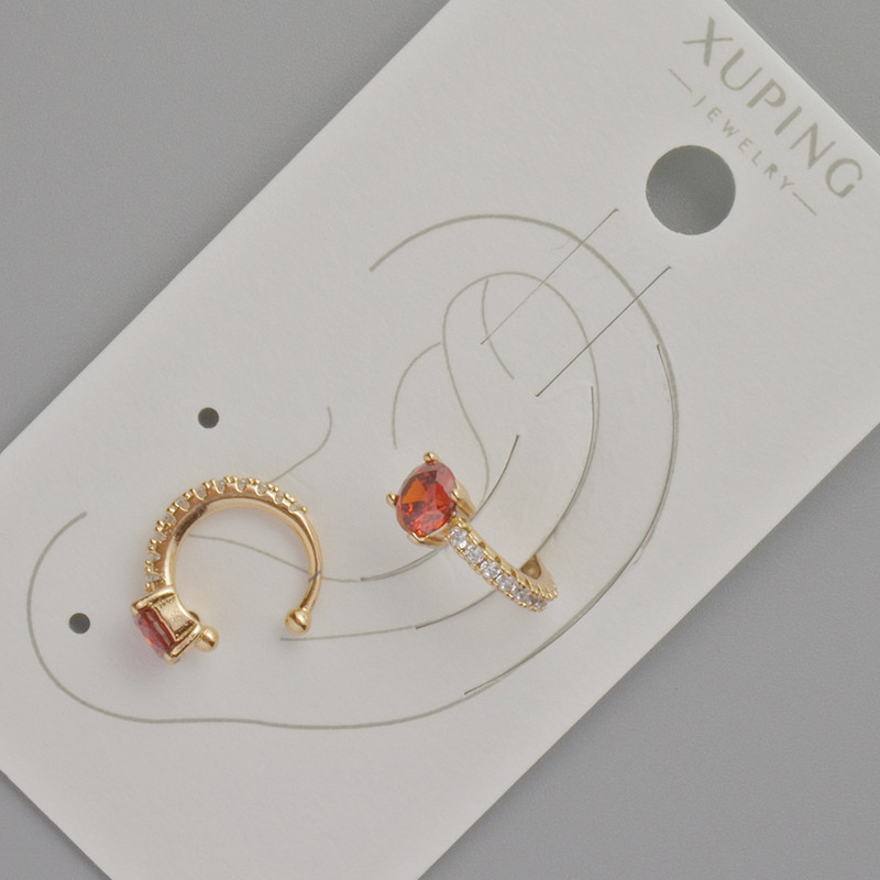 Каф Xuping с червен кристал и бели стрази, диаметър 13×5 мм, 18K позлата