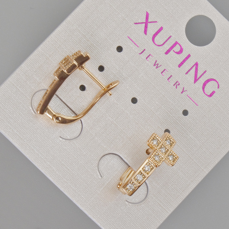 Обеци Xuping «Кръст» с бели кристали, диаметър 17х8 мм ± позлатяване 18К