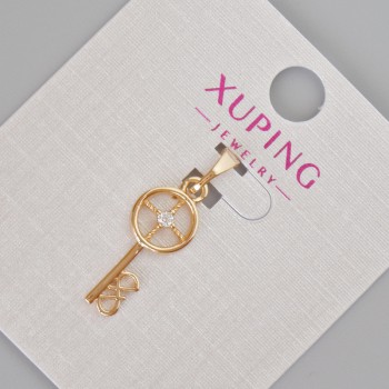Кулон Xuping «ключ» с бели кристали, диаметър 26×8 мм +- позлата 18K