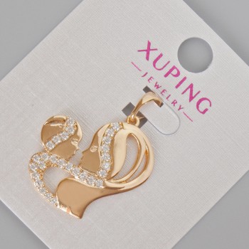 Кулон Xuping «Мама с бебе» с бели кристали, диаметър 28×23 мм ± Позлатяване 18К