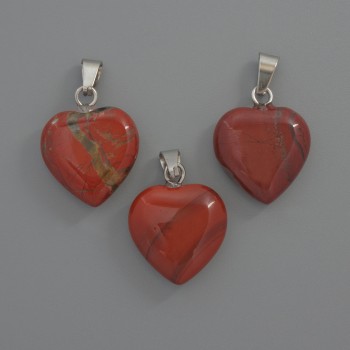 Кулон със сърце от червена яшма, диаметър 15×15×6 мм ±, дължина 23 мм ±