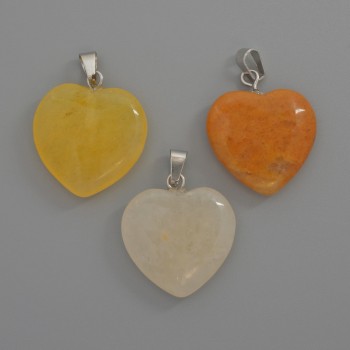Кулон Сърце от жълт ахат, диаметър 20х20х6мм+-, дължина 28мм+-