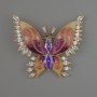 Брошка Пеперуда лилави и бели кристали, бежова и малинова емал 45х52мм златист метал