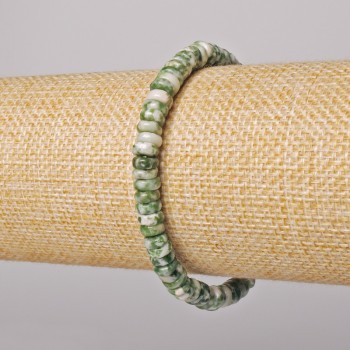 Браслет от мъхов агат, гладък рондел, диаметър 6×2,5 мм, дължина 18 см (еластичен)