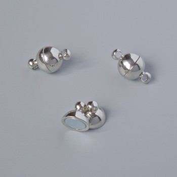 Фурнитура магнитна закопчалка, диаметър 14×8 мм, сребрист цвят на метал, 1 бр.