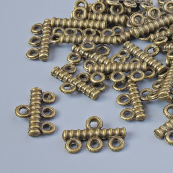 Фурнитура: конектор за 3 нишки, диаметър 14×9 мм, диаметър на отвора 1,8 мм, опаковка 30 бр. ± бронзов цвят на метал