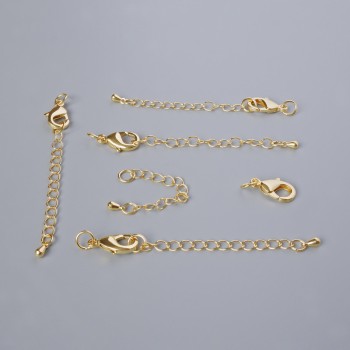 Фурнитура закопчалка карабин, диаметър 15×8 мм с удължаващ ланец, дължина 5,5 см, златист цвят на метал, 1 бр.