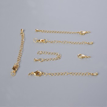 Фурнитура карабинова закопчалка, диаметър 10х5 мм, с удължителен синджир, дължина 5,5 см, златист цвят на метал, 1 бр.