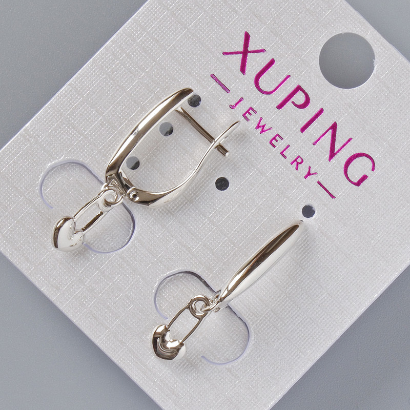Обеци «Сърце» Xuping, диаметър 18х3 мм, 10х5 мм, дължина около 26 мм, родий