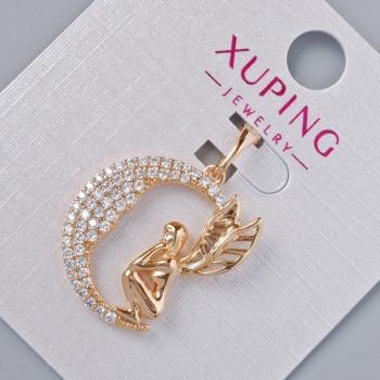 Висулка «Фея» Xuping с бели кристали, диаметър 21,5×18,5 мм, дължина 27 мм, позлата 18К