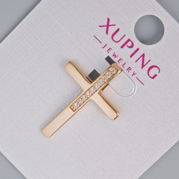 Медальон «Кръст» Xuping с бели кристали, диаметър 25×17 мм, позлатяване 18K