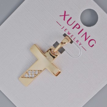 Кулон «Кръст» Xuping със бели кристали, диаметър 20×16 мм, дължина 25 мм, позлата 18К
