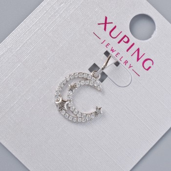 Ожерелие «Луна» Xuping със бели кристали, диаметър около 14×13 мм, дължина около 20 мм, родиево покритие