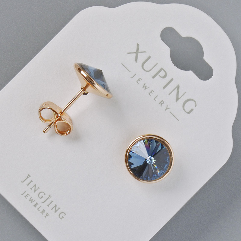 Обички-пусети Xuping със Swarovski кристали в син цвят, диаметър 10 мм, 18-каратова позлата
