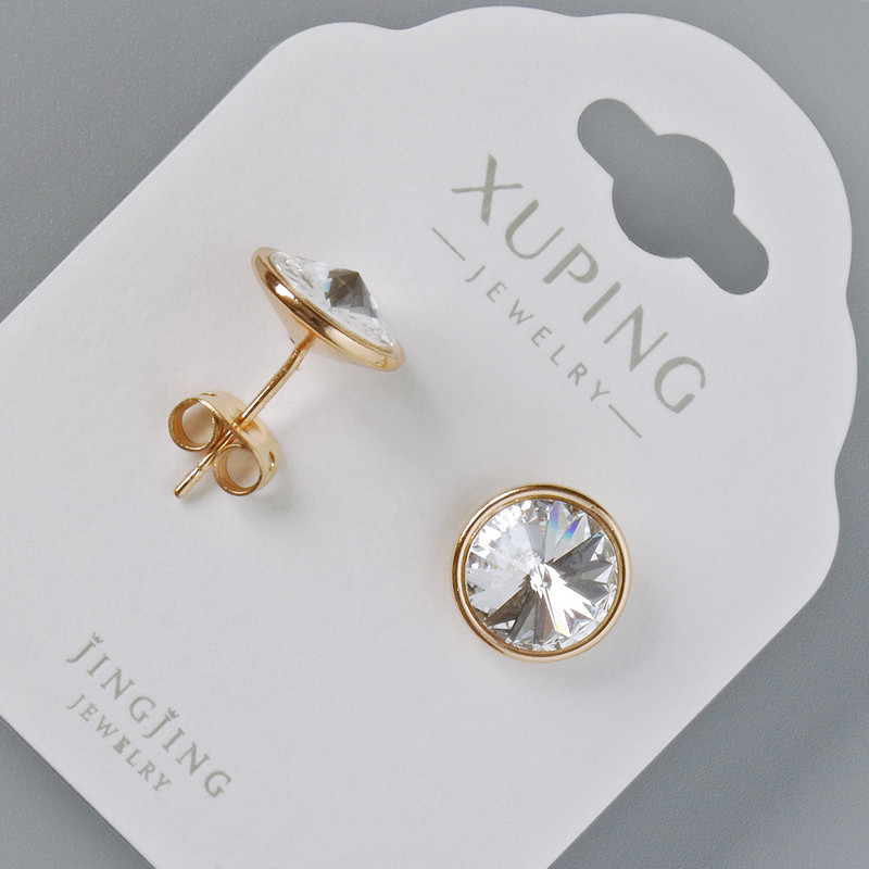 Обички-пусети Xuping с кристали Swarovski, цвят бял, диаметър 10 мм, позлата 18К