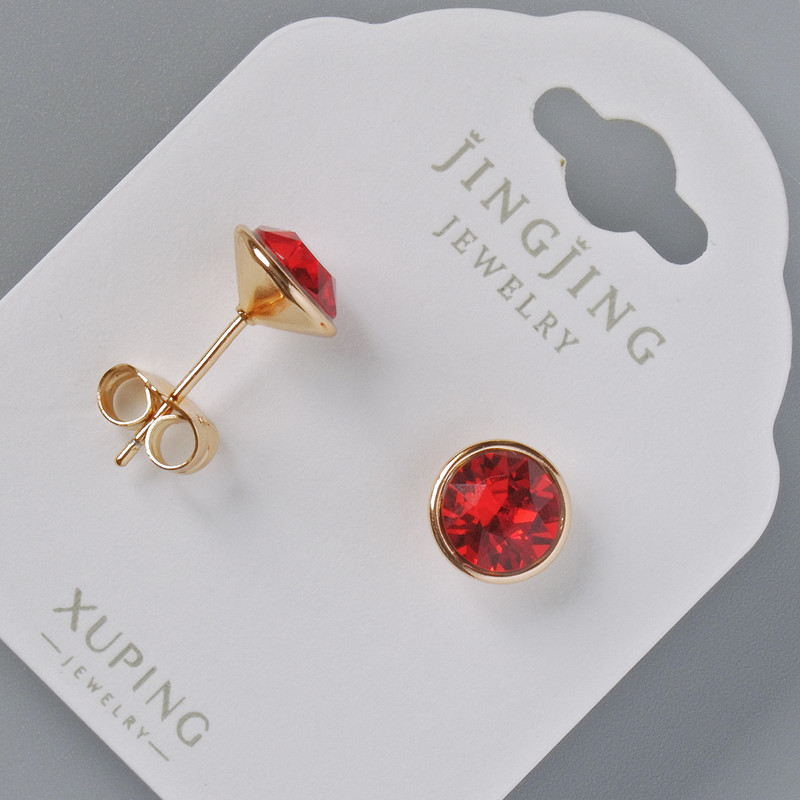Обици-пусети Xuping с кристали Swarovski, цвят червен, диаметър 9 мм, позлата 18К