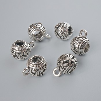 Фурнитура бейл държач, диаметър 9,5×10,5 мм, диаметър на отвора 2 мм, 4 бр, дължина 15 мм, фас. 6 бр ± сребърен цвят на металa