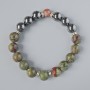 Браслет от яшма «Кръв дракона» и хематит, гладко топче, диаметър 10,5 мм, дължина 18-20 см (еластичен) с метални вложки