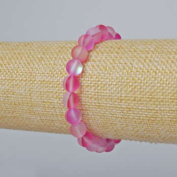 Гривна от опалово стъкло, гладка мъниста, цвят малинов матов хамелеон, диаметър 8 мм ±, дължина 18 см ± (еластична)