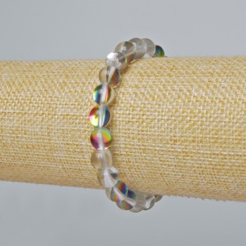 Гривна от опалово стъкло с гладко топче, цвят бял прозрачен хамелеонов прелив, диаметър 8 мм, дължина 18 см ± (еластичен)