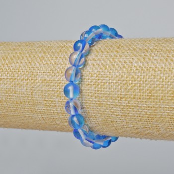 Гривна от опалово стъкло с гладко топче, цвят син хамелеон прозрачен, диаметър 8 мм ±, дължина 18 см ± (еластична)