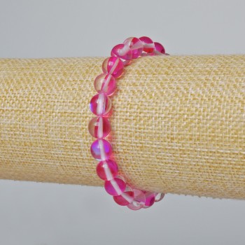 Гривна от опалово стъкло с гладко топче, цвят малинов прозрачен хамелеон, диаметър около 8 мм, дължина около 18 см (еластична)