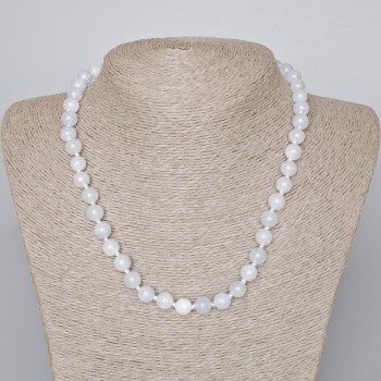 Огърлица Аквамарин — естествен камък, гладка мъниста, диаметър 8 мм, дължина 46–49 см