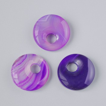 Висулка във форма на поничка (бублик) от фиолетов агат, натурален камък, диаметър 18x5 мм, ±; диаметър на отвора 5 мм, ±