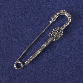 Брошка-булавка с черни кристали, сребрист метал 71×16 мм+