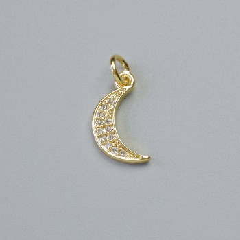Кулон "Місяць" з білими стразами, золотистий метал, діаметр 14, 5х8мм+-, довжина 17мм+