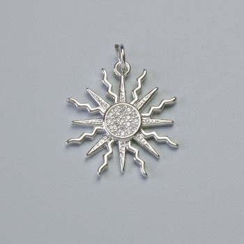 Кулон "Сонце" з білими стразами, сріблястий метал, діаметр 21х20мм+