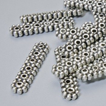 Разделител за шест нишки за мъниста, диаметър 20×4,5 мм, отвори диаметър 1,2 мм, сребрист цвят на метал, 16 бр.