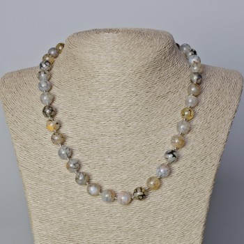 Намисто агат драконови жилки, гладко мънисто, диаметър около 10,5 мм, дължина 45–48 см