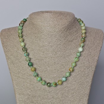 Намисто с хризокола от естествен камък, гладки топчета, диаметър около 8,5 мм, дължина 45–49 см