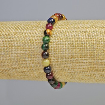 Гривна с котешко око – асортимент от естествени камъни, гладко топче, диаметър 6,5 мм ± (еластична основа), дължина 18 см+