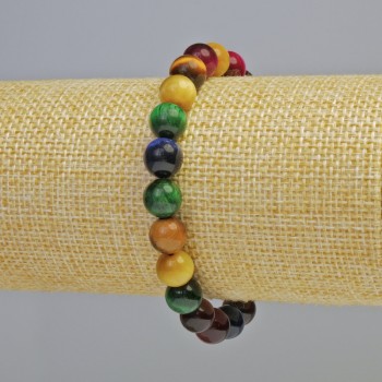 Гривна котешко око асортимент естествен камък гладка мъниста, диаметър 8,5 мм +- (еластична лента), дължина 18 см+